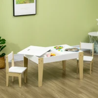 Qaba 3 Pcs Kids Table and Chair Set with Storage Under Tabletop, Activity Table and 2 Chairs, Kids Drawing Table for Playroom Furniture, White(m-10)