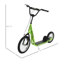 Aosom Teens Youth Scooter Ride On Toy with Adjustable Handlebar, Dual Brakes, and Inflatable Wheels For Kids 5+ - Green(m-3)