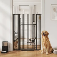 PawHut 53.1" Tall Dog Gate with Cat Door, 32"-42.5" Wide Adjustable Pressure Mounted for Doorways, Hallways, No Drilling, Black(m-8)