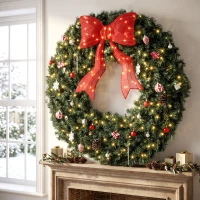 HOMCOM Artificial Xmas Wreath, 48 Inch Pre-Lit Christmas Wreath with 200 LED Lights, Lighted Bow and 31 Ornament Set, Green(m-8)