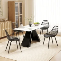 HOMCOM Modern Dining Chairs Set of 4, Plastic Kitchen Chairs with Hollow Backrest and Metal Legs for Living Dining Room, Black(m-1)