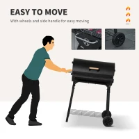 Outsunny 30" Charcoal Barbecue Grill with Wheels Outdoor Barbecue with Adjustable Charcoal Rack, Storage Shelf, Wheel, for Garden Camping Picnic(m-7)