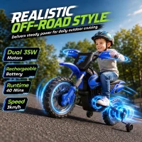 Qaba 12V Kids Electric Motorcycle, Ride on Motorcycle with Training Wheels, Rear Suspension, Horn for 3-6 Years, Blue(m-4)