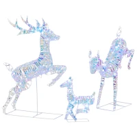 Outsunny 3-Piece Lighted Reindeer Family Set, Iridescent Outdoor Christmas Decoration, Deer Family with 8 Modes, Daily Timer(m-13)