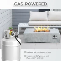 Outsunny Outdoor Propane Fire Pit Table Faux Grey Ledge Stone 42-inch Square Gas Fire Pit Table, 50,000BTU Auto Ignition Gas Firepits with Protective Cover, Lava Rocks, CSA Certification for Outdoor, Grey(m-7)
