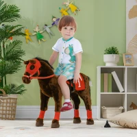 Qaba Kids Ride On Horse w/ Neighing Sound, Saddle, Stirrups, for 3-8 Years(m-1)