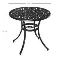 Outsunny Φ34" Outdoor Patio Garden Table with Unique Floral Design, Aluminum Material, & 1.75" Umbrella Hole(m-3)
