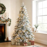 HOMCOM 7ft Prelit Flocked Christmas Tree, Downswept Hinged Xmas Tree with LED Lights, 8 Modes, Daily Timer, Remote(m-1)