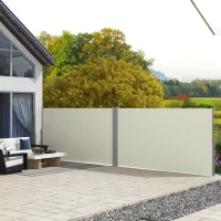 Outsunny 236" x 63" Outdoor Privacy Wall, Double Retractable Side Awning, Patio Screen for Garden, Balcony, Backyard, Cream White(m-1)