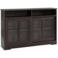 HOMCOM Sideboard Buffet Cabinet, Coffee Bar Cabinet,Credenza with Sliding Glass Doors, Cupboard and Adjustable Shelf, Dark Brown(m-1)