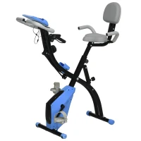 Soozier Folding Exercise Bike, 3-in-1 Recumbent Exercise Bike, Upright Workout Bike with Pulse Sensor, Arm Resistance Bands, Adjustable Seat, 8-Level Magnetic Resistance, Blue(m-11)