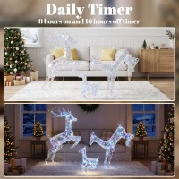 Outsunny 3-Piece Lighted Reindeer Family Set, Iridescent Outdoor Christmas Decoration, Deer Family with 8 Modes, Daily Timer(m-6)