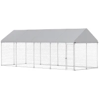 PawHut Heavy Duty Outdoor Dog Kennel with Waterproof Roof, Secure Latch, Chain Link Dog Run for Backyard, 19.7' x 7.5' x 7.9'(m-11)
