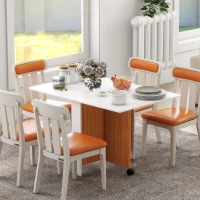 HOMCOM Foldable Dining Table, Drop Leaf Folding Side Table Console Writing Desk with 2 Wheels for Kitchen, Dining Room, Teak, White(m-1)