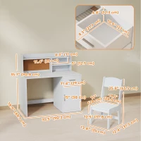 Qaba Kids Desk and Chair Set, Kids Study Table and Chair Set with Storage Hutch, Drawer, Cabinet, Compartments, Cork Board(m-3)