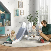 Qaba Toddler Swing and Slide Set with Basketball Hoop, Space Theme, Gray(m-2)