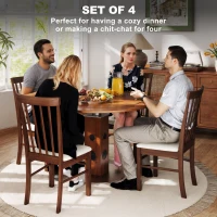 HOMCOM Wooden Dining Chairs Set of 4, Farmhouse Upholstered Kitchen Chairs with Rubber Wood Frame, Dark Brown and Beige(m-4)