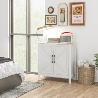 HOMCOM Sideboard Buffet, Kitchen Storage Cabinet with Barn Door and Adjustable Shelves, Storage Pantry, White Wood Grain(m-7)