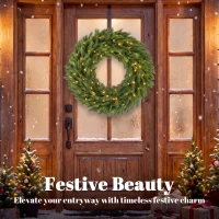 HOMCOM Christmas Decoration, 36 in Pre-Lit Norwegian Spruce Artificial Christmas Wreath with 100 LED Lights, Green(m-4)