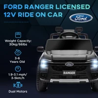 Qaba Ford Ranger Licensed Kids Ride on Car 12V Battery Power Car with Remote Control, Spring Suspension Toy Storage, Black(m-4)