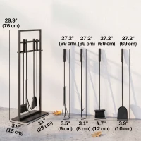 Outsunny Fireplace Tools Set 5 Pieces Metal Fire Place Kit with Brush, Shovel, Poker, A Pair of Tongs, Stand, Black(m-3)