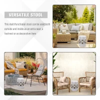 Outsunny 14" x 17" Ceramic Garden Stool with Double-Coin Knotted Ring Design & Strong Glazed Material, Decorative Outdoor Stool, Home Collection, White(m-5)