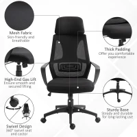 Vinsetto Mesh Office Chair with Up&Down Headrest, Ergonomic Computer Desk Chair with Adjustable Tilt Angle, Height Adjustable Swivel Seat with Lumbar Support for Office, Black(m-7)
