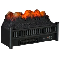 HOMCOM 23" Electric Fireplace Logs with Realistic Ember Bed, Fireplace Heater Insert with Remote Control, Timer, 1400W, Black(m-1)