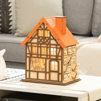 HOMCOM Wooden Christmas Advent Calendar House, Light Up Table Holiday Decoration with 24 Countdown Drawers and LED Lights, for Kids and Adults, Natural and Orange(m-10)