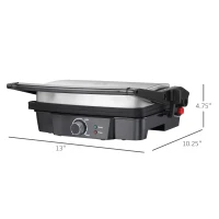 HOMCOM 4 Slice Panini Press Grill, Stainless Steel Sandwich Maker with Non-Stick Double Plates, Locking Lids and Drip Tray, Opens 180 Degrees to Fit Any Type or Size of Food 13"x10.25"x4.75"(m-14)