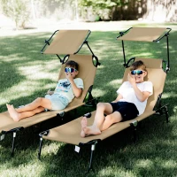 Outsunny Chaise Lounge Pool Lounge Chairs Set of 2, Outdoor Sun Tanning Chairs, Reclining Back, Steel Frame and Side Pocket, Tan(m-8)