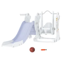 Qaba Toddler Swing and Slide Set with Basketball Hoop, Space Theme, Gray(m-11)