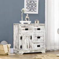 HOMCOM Industrial Sideboard Buffet Cabinet, Kitchen Cabinet with 4 Drawers, 1 Door, Adjustable Shelf Coffee Bar Cabinet, Distressed White(m-2)