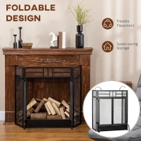 HOMCOM 3-Panel Steel Mesh Fireplace Screen, Decorative Fire Spark Guard Cover with Double Doors, 47x31in, Black(m-5)
