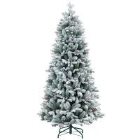 HOMCOM 6ft Flocked Artificial Christmas Tree with 1489 Snow Tips, Pinecones, Metal Stand, Hinged Xmas Tree for Home(m-9)