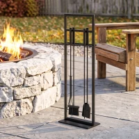 Outsunny Fireplace Tools Set 5 Pieces Metal Fire Place Kit with Brush, Shovel, Poker, A Pair of Tongs, Stand, Black(m-7)