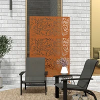 Outsunny Decorative Privacy Fence Screen, Metal Outdoor Privacy Screen Climbing Plant Trellis with Stand, Bamboo Brown(m-8)