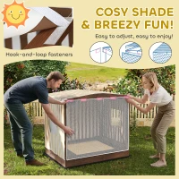 Qaba Kids Wooden Sandbox with Canopy Fully Covered, 2 Bench Seats, Bottom Liner, 56" x 40" x 52", Brown(m-9)