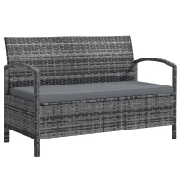Outsunny 33 Gallon Outdoor Storage Bench, Wicker Deck Box Patio Bench Seat with Cushion, Grey(m-9)
