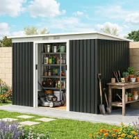 Outsunny 9' x 4' Metal Outdoor Storage Shed, Tool House with Double Lockable Doors for Backyard, Patio, Lawn, Garage, Dark Gray(m-10)