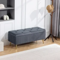 HOMCOM Storage Ottoman Bench, 43 Inch Large Storage Chest with Steel Legs and Padded Seat, Foot Rest, Load 485 lbs, Dark Grey(m-8)