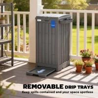 Outsunny 29 Gallon Outdoor Garbage Bin with Dual Lid, Plastic Outdoor Waste Trash Can with Side Holder and Drip Tray, Grey(m-7)