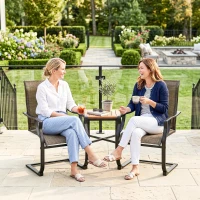 Outsunny C Spring Patio Dining Chairs Set of 2 with High Backrest, Armrest, Breathable Fabric & Metal Frame, 256LBS, Light Brown(m-8)