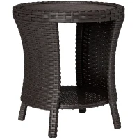 Outsunny 18" Wicker Outdoor Coffee Table, PE Rattan Patio Side Table with 2-Tier Storage, Composite Wood Top, Brown(m-9)