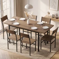 HOMCOM 7-Piece Industrial Dining Table Set for 4-6 Kitchen Table and Armless Chairs, Brown Wood Grain(m-8)