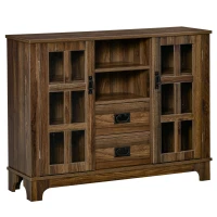 HOMCOM Sideboard Buffet Cabinet with Glass Door, Coffee Bar Cabinet with Storage Drawers & Adjustable Shelves for Kitchen, Living Room, Dark Walnut(m-1)