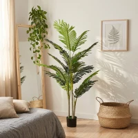 Outsunny 5FT Artificial Palm Tree, Fake Tropical Tree with Lifelike Leaves, Faux Plant in Pot for Indoor Decoration, Green(m-8)