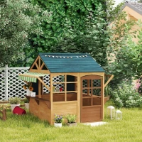 Qaba Wooden Outdoor Playhouse, Foldable Kids Cottage with Windows, Working Door, Snack Bars, Waterproof Covers, for 3-8 Years(m-11)