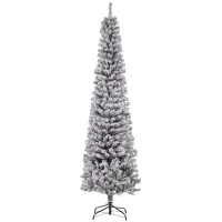 HOMCOM 7.5ft Flocked Christmas Tree, Pencil Christmas Tree with Realistic Branch Tips, Folding Metal Stand, Black(m-9)