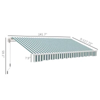 Outsunny 12' x 10' Retractable Awning Patio Awnings Sun Shade Shelter with Manual Crank Handle, Green and White(m-3)